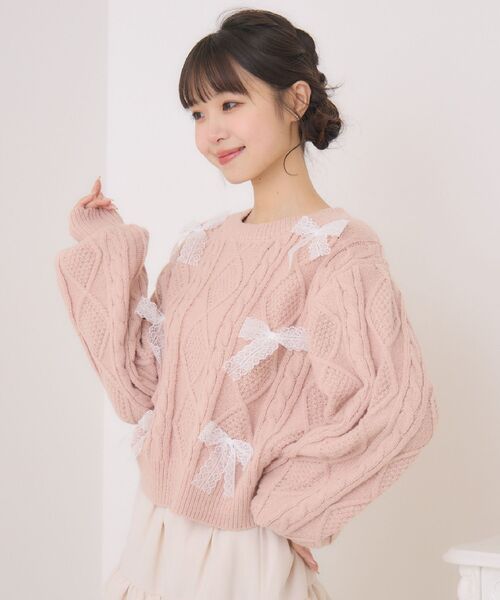 ems excite（エムズエキサイト）の「レースリボンNTPO（ニット/セーター・レディース・ダークグレー/ピンク/ブルー・FREE）」の5枚目の写真