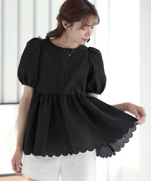 裾スカラップジャガードブラウス