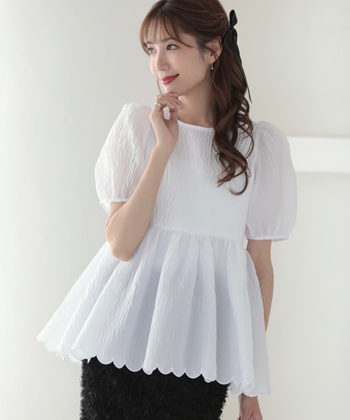 MERAKI（メラキ）の「裾スカラップジャガードブラウス（シャツ/ブラウス・レディース・サックスブルー/イエロー/ブラック/ホワイト・FREE）」の5枚目の写真