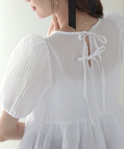 MERAKI（メラキ）の「裾スカラップジャガードブラウス（シャツ/ブラウス・レディース・サックスブルー/イエロー/ブラック/ホワイト・FREE）」の6枚目の写真