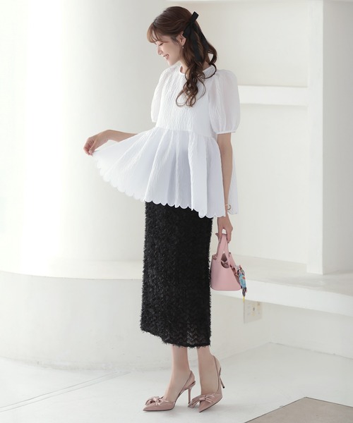 MERAKI（メラキ）の「裾スカラップジャガードブラウス（シャツ/ブラウス・レディース・サックスブルー/イエロー/ブラック/ホワイト・FREE）」の8枚目の写真