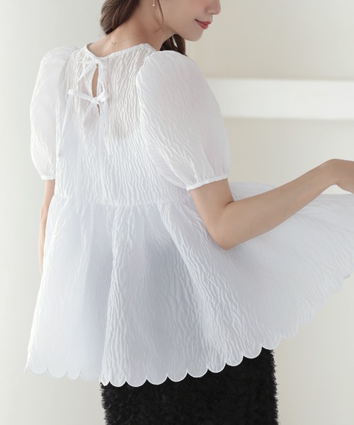 MERAKI（メラキ）の「裾スカラップジャガードブラウス（シャツ/ブラウス・レディース・サックスブルー/イエロー/ブラック/ホワイト・FREE）」の10枚目の写真