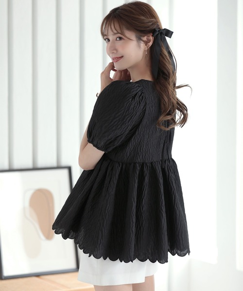 MERAKI（メラキ）の「裾スカラップジャガードブラウス（シャツ/ブラウス・レディース・サックスブルー/イエロー/ブラック/ホワイト・FREE）」の11枚目の写真