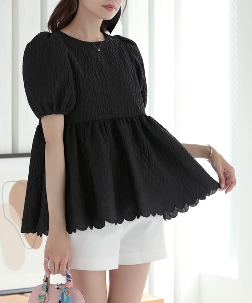 MERAKI（メラキ）の「裾スカラップジャガードブラウス（シャツ/ブラウス・レディース・サックスブルー/イエロー/ブラック/ホワイト・FREE）」の12枚目の写真