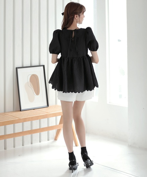 MERAKI（メラキ）の「裾スカラップジャガードブラウス（シャツ/ブラウス・レディース・サックスブルー/イエロー/ブラック/ホワイト・FREE）」の14枚目の写真