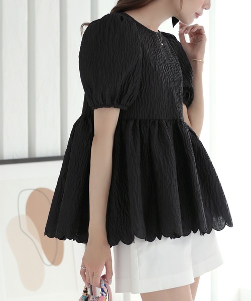 MERAKI（メラキ）の「裾スカラップジャガードブラウス（シャツ/ブラウス・レディース・サックスブルー/イエロー/ブラック/ホワイト・FREE）」の15枚目の写真