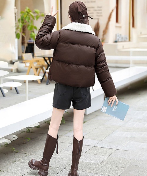 セール】ボア襟エコダウンジャケット 中綿ブルゾン（ダウンジャケット