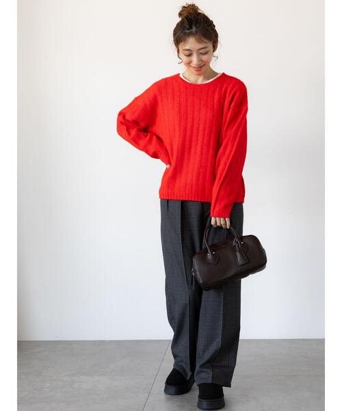 Lugnoncure（ルノンキュール）の「ふわふわワイドリブニット（ニット/セーター・レディース・ベージュ/グレー/チャコールグレー/レッド・F）」の9枚目の写真