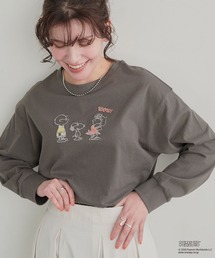 【PEANUTS/ピーナッツ】スヌーピー/SNOOPY  フロント刺繍デザインロンT