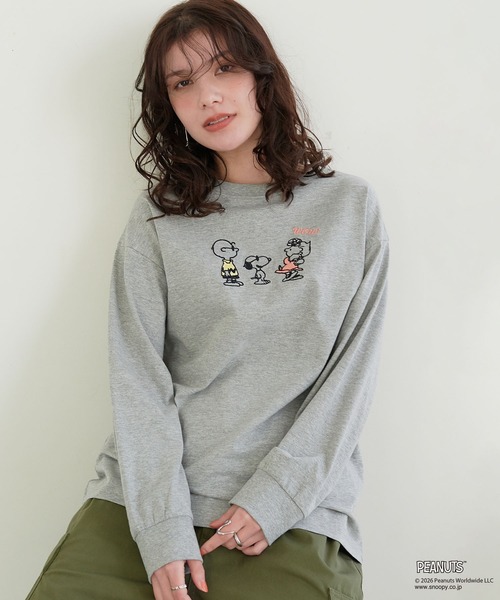 PEANUTS(ピーナッツ)の「【PEANUTS/ピーナッツ】スヌーピー/SNOOPY フロント刺繍デザインロンT(Tシャツ/カットソー・レディース・ベージュ/ネイビー/グリーン/チャコールグレー/グレー/ピンク/杢グレー/オフホワイト・M/L/LL/3L)」の22枚目の写真