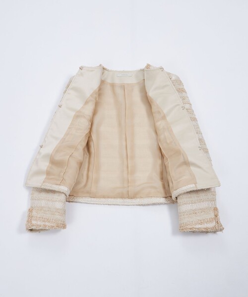 セール】ファンシーツィード ノーカラージャケット（ノーカラー