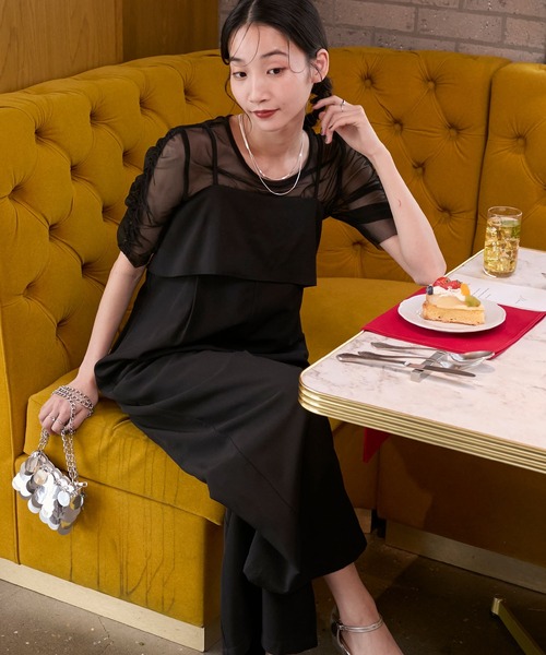 forksy.（フォルクシー）の「【forksy.】【オケージョン対応】シアー 袖ギャザーブラウス & バックリボン サロペットパンツセット（パンツドレス・レディース・ブルー/ブラック/ベージュ・FREE）」の14枚目の写真