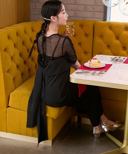 forksy.（フォルクシー）の「【forksy.】【オケージョン対応】シアー 袖ギャザーブラウス & バックリボン サロペットパンツセット（パンツドレス・レディース・ブルー/ブラック/ベージュ・FREE）」の17枚目の写真