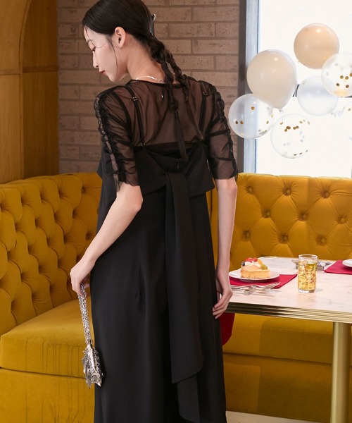 forksy.（フォルクシー）の「【forksy.】【オケージョン対応】シアー 袖ギャザーブラウス & バックリボン サロペットパンツセット（パンツドレス・レディース・ブルー/ブラック/ベージュ・FREE）」の22枚目の写真