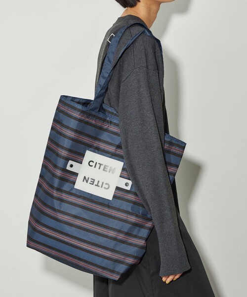 CITEN（シテン）の「＜CITEN＞くるくるパッチンボーダー（エコバッグ/サブバッグ・レディース・ネイビー/ケリーグリーン/ピンク・FREE）」の3枚目の写真
