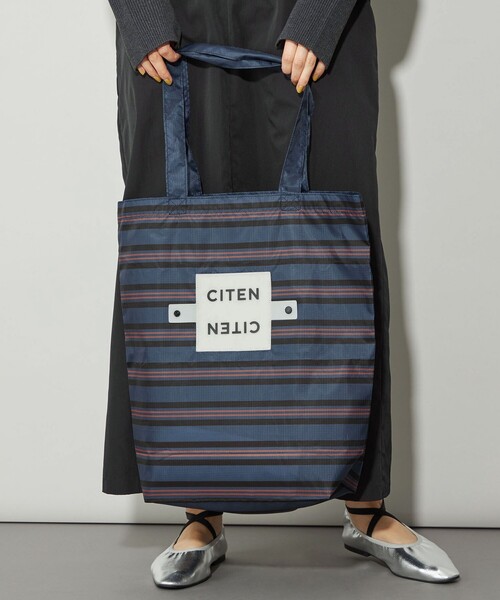 CITEN（シテン）の「＜CITEN＞くるくるパッチンボーダー（エコバッグ/サブバッグ・レディース・ネイビー/ケリーグリーン/ピンク・FREE）」の4枚目の写真