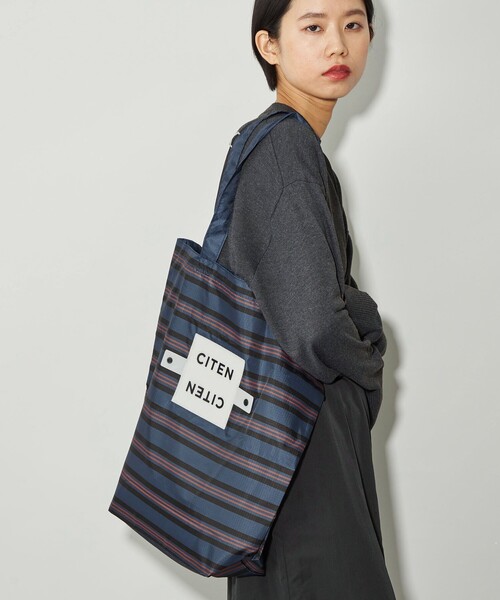 CITEN（シテン）の「＜CITEN＞くるくるパッチンボーダー（エコバッグ/サブバッグ・レディース・ネイビー/ケリーグリーン/ピンク・FREE）」の5枚目の写真