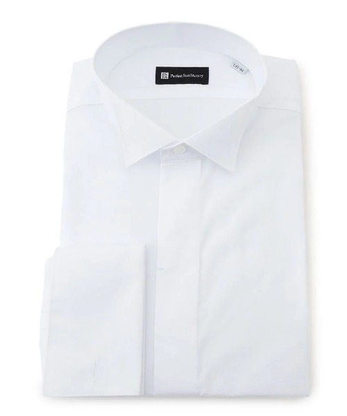 Perfect Suit FActory(パーフェクトスーツファクトリー)の「【クラシコ】ウィングカラーフォーマルシャツ ホワイト(ビジネスシャツ・メンズ・ホワイト・首回り39cm-裄丈82cm/首回り41cm-裄丈84cm/首回り45cm-裄丈86cm/首回り43cm-裄丈86cm/首回り37cm-裄丈80cm)」の3枚目の写真