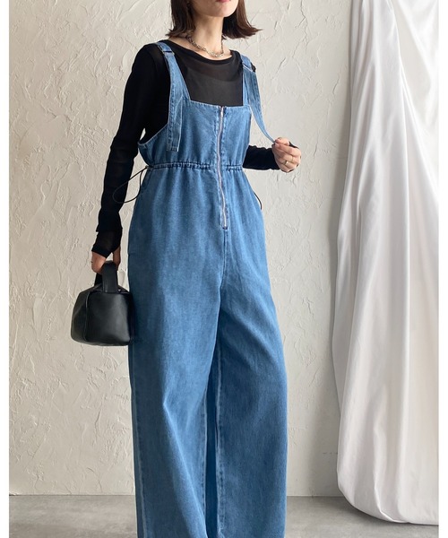 美品！デニムブルー ジッパー付きサロペット 予約]フロントZIP Vネックデニムサロペット/ブルー – Lumier