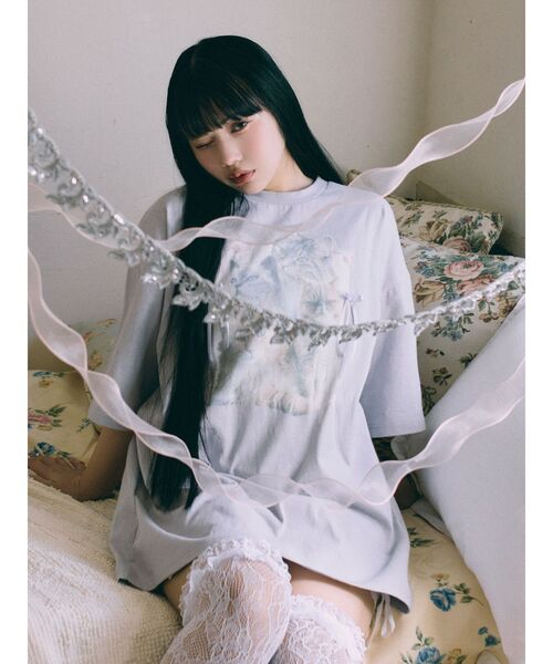 merry jenny（メリージェニー）の「cat ribbon big tee　/　キャットリボンビックTee（Tシャツ/カットソー・レディース・オフホワイト/ラベンダー/ピンク・FREE）」の4枚目の写真