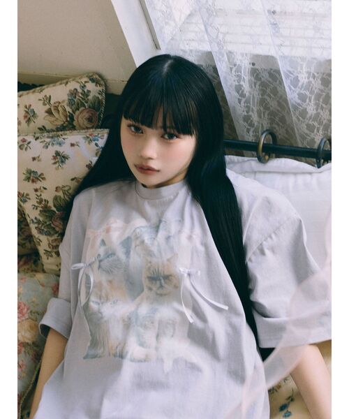 merry jenny（メリージェニー）の「cat ribbon big tee　/　キャットリボンビックTee（Tシャツ/カットソー・レディース・オフホワイト/ラベンダー/ピンク・FREE）」の5枚目の写真