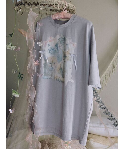 merry jenny（メリージェニー）の「cat ribbon big tee　/　キャットリボンビックTee（Tシャツ/カットソー・レディース・オフホワイト/ラベンダー/ピンク・FREE）」の8枚目の写真