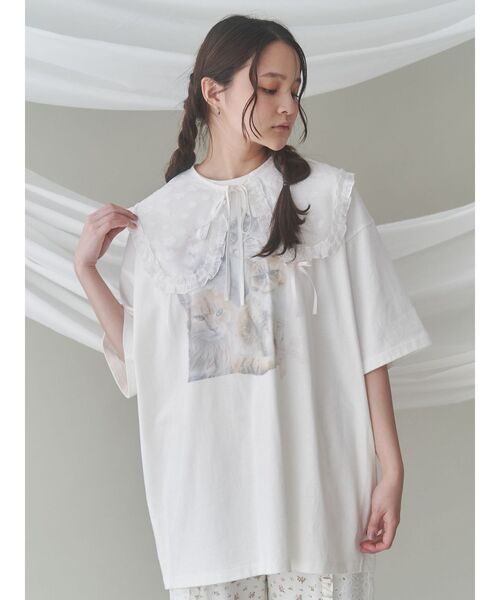 merry jenny（メリージェニー）の「cat ribbon big tee　/　キャットリボンビックTee（Tシャツ/カットソー・レディース・オフホワイト/ラベンダー/ピンク・FREE）」の13枚目の写真