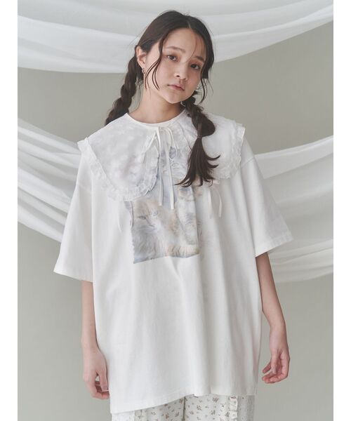 merry jenny（メリージェニー）の「cat ribbon big tee　/　キャットリボンビックTee（Tシャツ/カットソー・レディース・オフホワイト/ラベンダー/ピンク・FREE）」の14枚目の写真