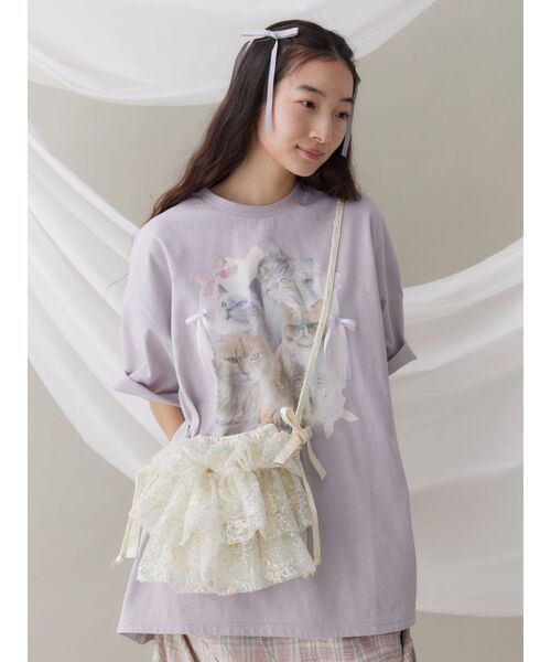 merry jenny（メリージェニー）の「cat ribbon big tee　/　キャットリボンビックTee（Tシャツ/カットソー・レディース・オフホワイト/ラベンダー/ピンク・FREE）」の17枚目の写真