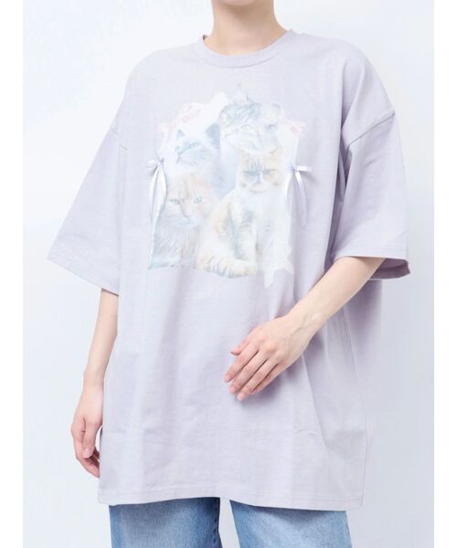 merry jenny（メリージェニー）の「cat ribbon big tee　/　キャットリボンビックTee（Tシャツ/カットソー・レディース・オフホワイト/ラベンダー/ピンク・FREE）」の12枚目の写真