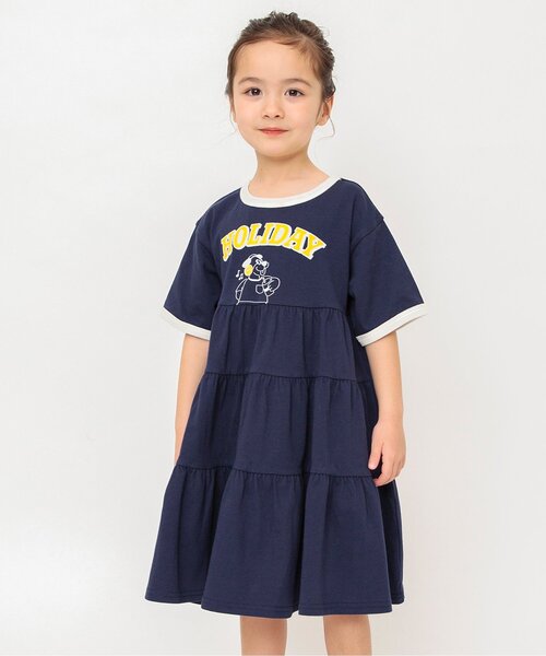 BREEZE(ブリーズ)の「【リンク/ジュニア対応】3色3柄カレッジティアードワンピース(ワンピース・キッズ・ネイビー/キナリ/レッド・80/90/100/110/120/130/140)」の1枚目の写真