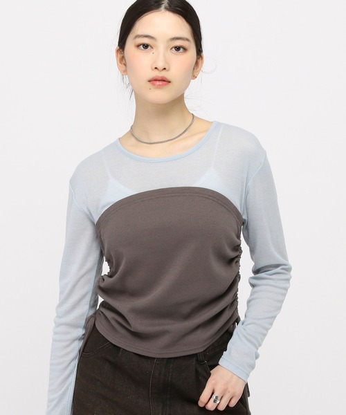 3.3 Field Trip （3.3フィールドトリップ）の「3.3 Field Trip／ビスチェレイヤードロングスリーブ（Tシャツ/カットソー・レディース・チャコール/ホワイト/ブルー・FREE）」の3枚目の写真