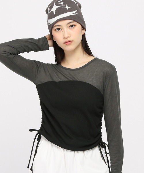 3.3 Field Trip （3.3フィールドトリップ）の「3.3 Field Trip／ビスチェレイヤードロングスリーブ（Tシャツ/カットソー・レディース・チャコール/ホワイト/ブルー・FREE）」の2枚目の写真