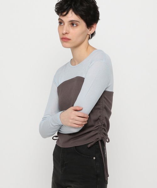 3.3 Field Trip （3.3フィールドトリップ）の「3.3 Field Trip／ビスチェレイヤードロングスリーブ（Tシャツ/カットソー・レディース・チャコール/ホワイト/ブルー・FREE）」の4枚目の写真