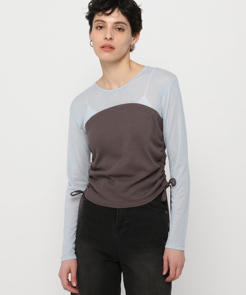 3.3 Field Trip （3.3フィールドトリップ）の「3.3 Field Trip／ビスチェレイヤードロングスリーブ（Tシャツ/カットソー・レディース・チャコール/ホワイト/ブルー・FREE）」の5枚目の写真