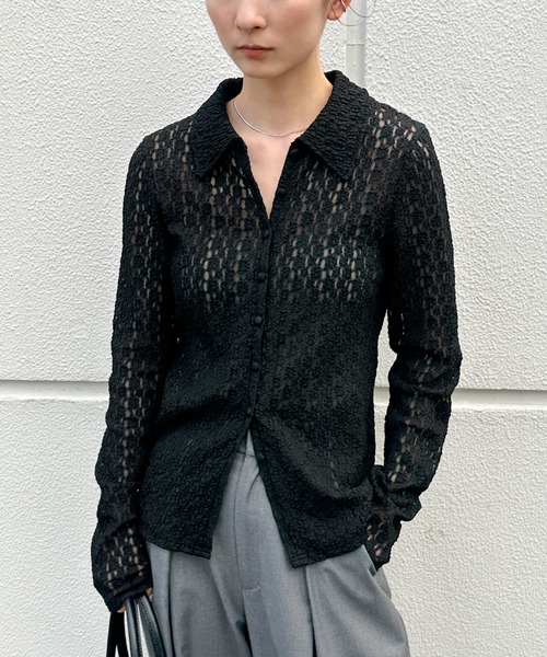 select MOCA（セレクトモカ）の「カットレースシアーシャツ（シャツ/ブラウス・レディース・アイボリー/ブラック・FREE）」の10枚目の写真