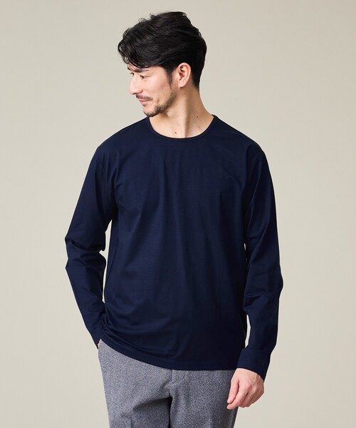 ABAHOUSE GRAY（アバハウスグレイ）の「【オールシーズン】シルケット天竺 長袖Tシャツ（Tシャツ/カットソー・メンズ・ブラック/グレイッシュベージュ/ホワイト/ネイビー・44/50/48/46）」の4枚目の写真