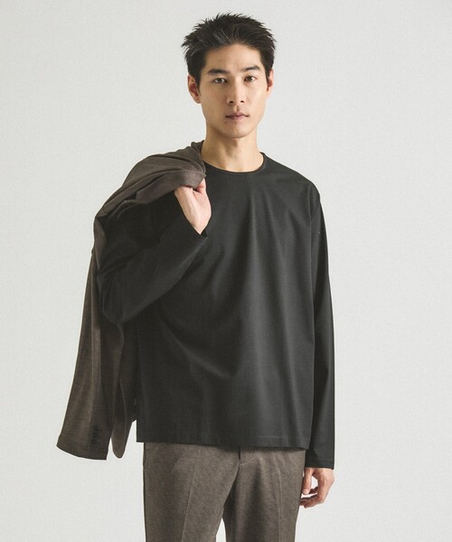 ABAHOUSE GRAY（アバハウスグレイ）の「【オールシーズン】シルケット天竺 長袖Tシャツ（Tシャツ/カットソー・メンズ・ブラック/グレイッシュベージュ/ホワイト/ネイビー・44/50/48/46）」の2枚目の写真