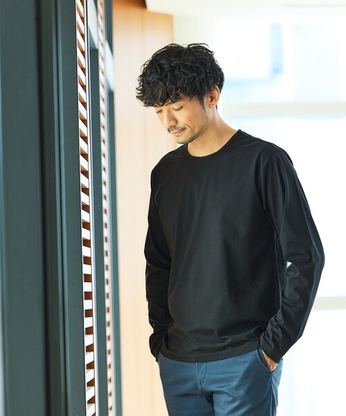 ABAHOUSE GRAY（アバハウスグレイ）の「【オールシーズン】シルケット天竺 長袖Tシャツ（Tシャツ/カットソー・メンズ・ブラック/グレイッシュベージュ/ホワイト/ネイビー・44/50/48/46）」の11枚目の写真