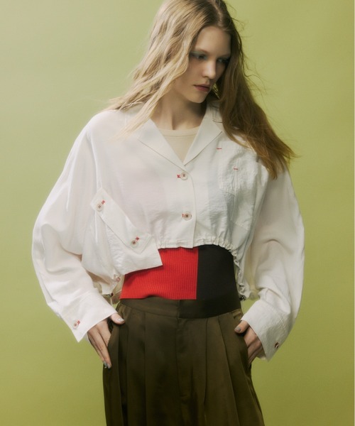 【30％OFF】 【PLUS】ショートギャザーシアーシャツ WOMENSレディース PLUS】ショートギャザーシアーシャツ