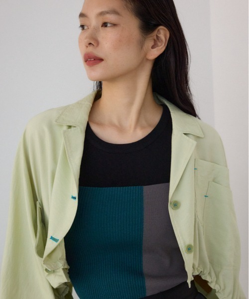 PLUS】ショートギャザーシアーシャツ