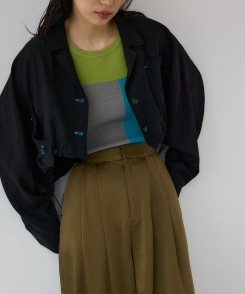 PLUS】ショートギャザーシアーシャツ