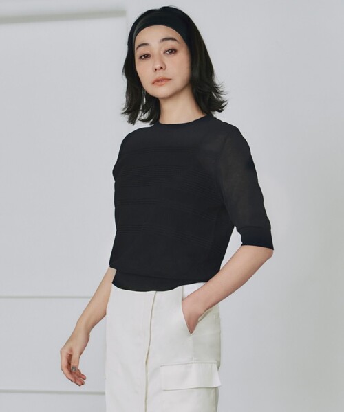 ICB(アイシービー)の「【洗える】 レースパターン ニット(ニット/セーター・レディース・アイボリー系/ブラック系/黄土色系・X-SMALL/SMALL)」の1枚目の写真
