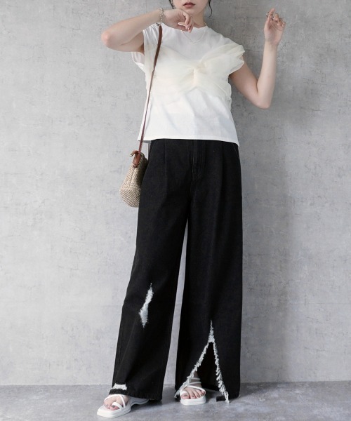 リップドワイドデニムパンツ（デニムパンツ）｜Emma（SELECT LEVERY 