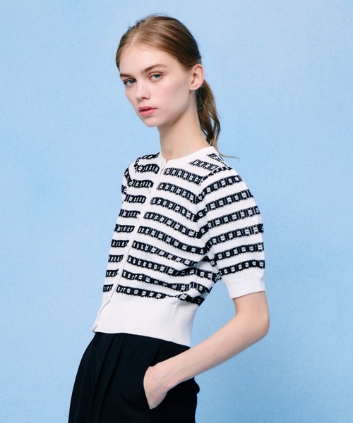 LOULOU WILLOUGHBY　リボンボーダーカーディガン LOULOU WILLOUGHBY（ルルウィルビー）の「【LOULOU WILLOUGHBY