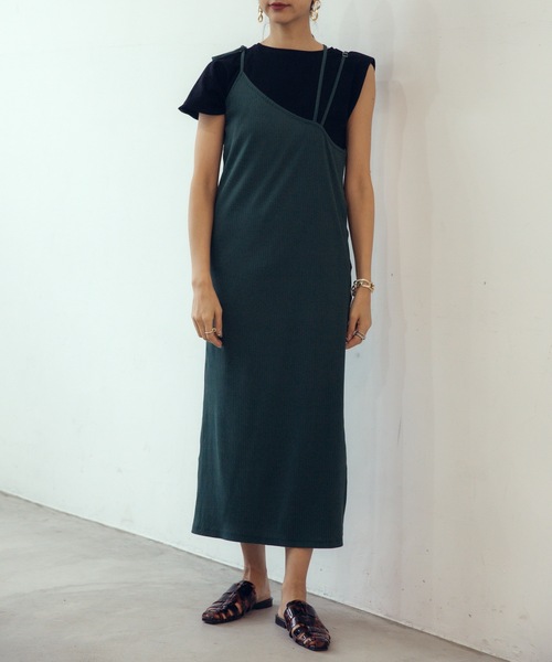 CIEL'AIR（シエルエアー）の「Camisole Dress + Short Sleeve Pullover（ワンピース・レディース・ブラック/グリーン・FREE）」の3枚目の写真