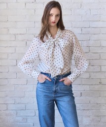 Sheer Flocked Dot Tie Blouse シアーフロッキードットタイブラウス