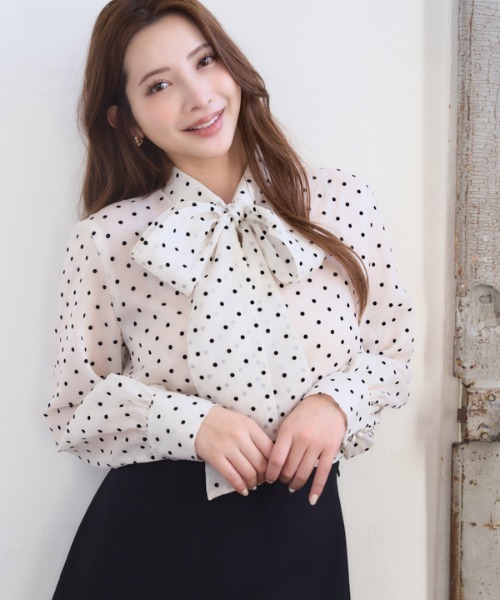 ブラウス シャツ Sheer Flocked Dot Tie Blouse  シアーフロッキードットタイブラウス レディース セール】Sheer Flocked Dot Tie Blouse シアーフロッキードット