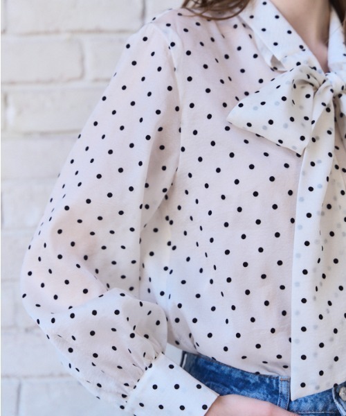 Meline M(メリンエム)の「Sheer Flocked Dot Tie Blouse シアーフロッキードットタイブラウス(シャツ/ブラウス・レディース・ブラック/オフホワイト・FREE)」の16枚目の写真