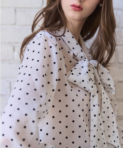 Meline M(メリンエム)の「Sheer Flocked Dot Tie Blouse シアーフロッキードットタイブラウス(シャツ/ブラウス・レディース・ブラック/オフホワイト・FREE)」の17枚目の写真
